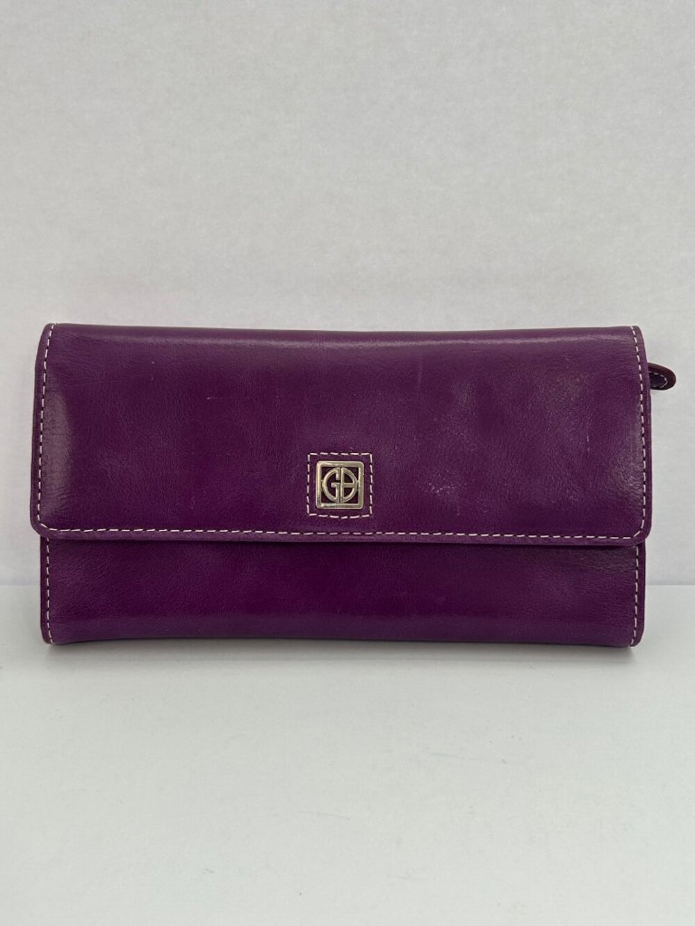 Giani Bernini Purple Leather Wallet Clutch Snap Closure Card Slots Zippered Coin